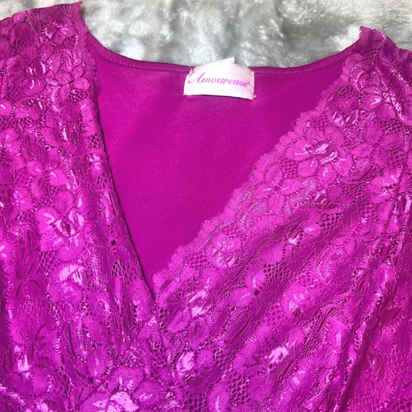 Amoureuse Womens Size 2X Nightgown Plus Size Magenta Purple Lace Bodice Maxi - Picture 6 of 11